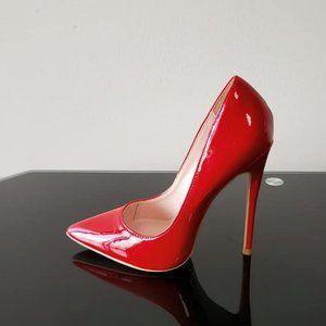 Pointed Toe Stiletto High Heels Red Shiny Leather